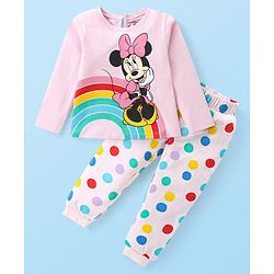 Babyhug Disney Single Jersey Knit Full Sleeves Night Suit with Polka Dots &  Minnie Mouse Graphics - Pink