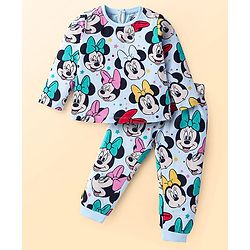 Babyhug Disney Single Jersey Knit Full Sleeves Night Suit With Minnie Mouse Print - Blue