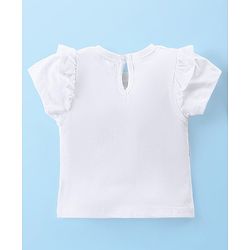 Babyhug Disney Cotton Knit Half Sleeves Top & Mid Length Shorts Set With Frill Detailing & Marie Graphics - White & Red