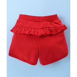 Babyhug Disney Cotton Knit Half Sleeves Top & Mid Length Shorts Set With Frill Detailing & Marie Graphics - White & Red