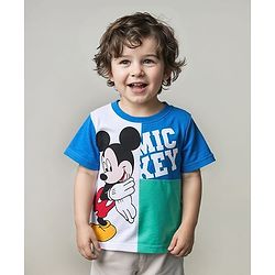 Babyhug Disney Cotton Knit  Half Sleeves Cut & Sew  T-Shirt with Mickey Mouse Graphics - Multicolour