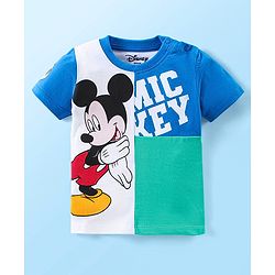 Babyhug Disney Cotton Knit  Half Sleeves Cut & Sew  T-Shirt with Mickey Mouse Graphics - Multicolour