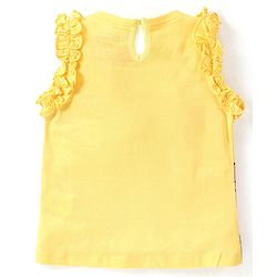 Babyhug Disney Cotton Frill Sleeves Top With Frills Detailing Minnie Mouse & Donald Duck Graphics - Yellow