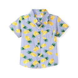 Babyhug Cotton Half Sleeves Striped Shirt Floral Print - Multicolour