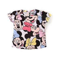 Babyhug Disney Cotton Knit Half Sleeves Top with Minnie Mouse Print- Multicolor
