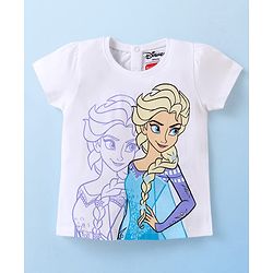Babyhug Disney  100% Cotton Knit Half Sleeves Top with Princess Graphics - White