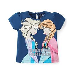 Babyhug Disney Cotton Knit Half Sleeves T-Shirt with Disney Frozen Graphics - Navy