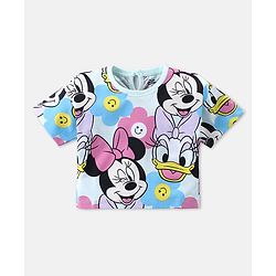 Babyhug Disney Cotton Knit Half Drop Shoulder Sleeves T-Shirt with Minnie Mouse Print - Mint