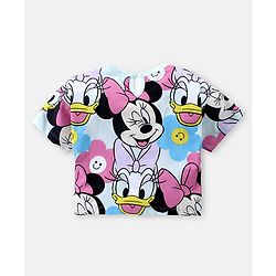 Babyhug Disney Cotton Knit Half Drop Shoulder Sleeves T-Shirt with Minnie Mouse Print - Mint