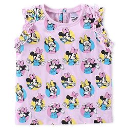 Babyhug Disney Cotton Knit  Sleeveless Top with Frill Detailing & Minnie Mouse Print - Pink