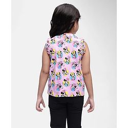 Babyhug Disney Cotton Knit  Sleeveless Top with Frill Detailing & Minnie Mouse Print - Pink