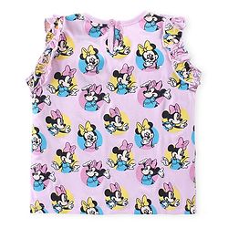 Babyhug Disney Cotton Knit  Sleeveless Top with Frill Detailing & Minnie Mouse Print - Pink
