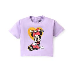 Babyhug Disney Cotton Half Sleeves T-Shirt With Minnie Mouse Graphics and Glitter Print - Purple