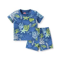 Babyhug Cotton Knit Half Sleeves Night Suit Star Fish Print - White
