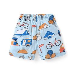 Babyhug Cotton Knit Half Sleeves Night Suit With Camping Print  - Blue