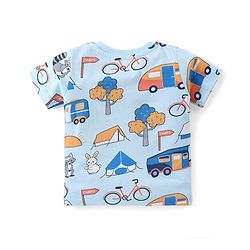 Babyhug Cotton Knit Half Sleeves Night Suit With Camping Print  - Blue