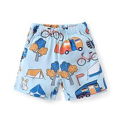 Babyhug Cotton Knit Half Sleeves Night Suit With Camping Print  - Blue