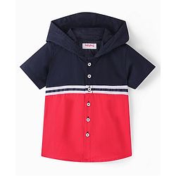 Babyhug Cotton Half Sleeves Solid Hooded Shirt - Red & Blue