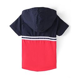 Babyhug Cotton Half Sleeves Solid Hooded Shirt - Red & Blue