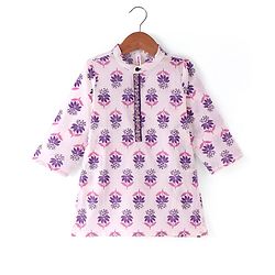 Babyhug Cambric Woven Full Sleeves Kurta Dhoti Set with Floral Print & Embroidery - Purple