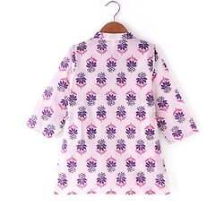 Babyhug Cambric Woven Full Sleeves Kurta Dhoti Set with Floral Print & Embroidery - Purple