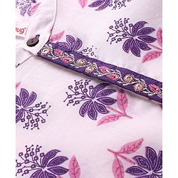 Babyhug Cambric Woven Full Sleeves Kurta Dhoti Set with Floral Print & Embroidery - Purple