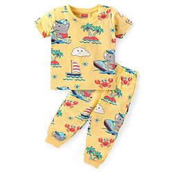 Babyhug Cotton Half Sleeves Animals Print Nightsuit - Multicolour