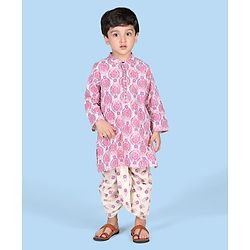 Babyhug Cambric Full Sleeves Kurta Dhoti Set With Embroidery Floral Print - Purple