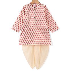 Babyhug Cambric Woven Full Sleeves Floral Printed Kurta & Dhoti Set - Cream