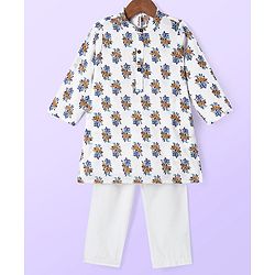 Babyhug Cambric Woven Full Sleeves Kurta Pyjama Set Floral Print - Blue