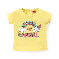 Babyhug Single Jersey Knit Half Sleeves Night Suit with Rainbow & Hearts Print - Yellow & Pink