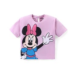 Babyhug Disney Cotton Knit  Drop Shoulder Half Sleeves T- Shirt with Front & Back Minnie Mouse Graphics - Lavender