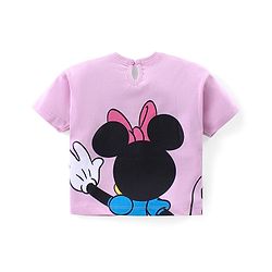 Babyhug Disney Cotton Knit  Drop Shoulder Half Sleeves T- Shirt with Front & Back Minnie Mouse Graphics - Lavender