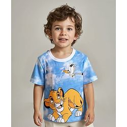 Babyhug Disney Cotton Knit Tie and Dye Half Sleeves T-Shirt With Lion King Graphics - Light Blue