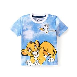 Babyhug Disney Cotton Knit Tie and Dye Half Sleeves T-Shirt With Lion King Graphics - Light Blue