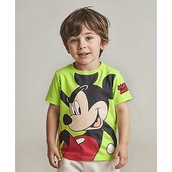 Babyhug Disney Cotton Knit  Half Sleeves T-Shirt With Mickey Mouse Graphics - Green