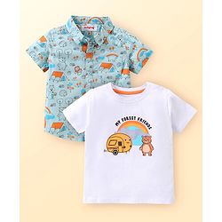 Babyhug Cotton Woven Printed Half Sleeves  Shirt With T-Shirt - Multicolour