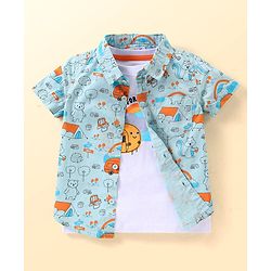 Babyhug Cotton Woven Printed Half Sleeves  Shirt With T-Shirt - Multicolour