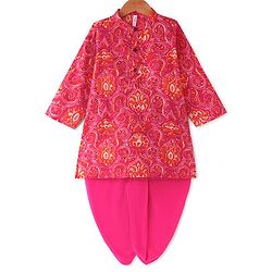 Babyhug Cotton Cambric Woven Full Sleeves Printed Kurta Dhoti  Set - Fuschia