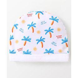 Babyhug 100% Cotton Cap Mittens & Booties Tropical Print White - Diameter 10 cm