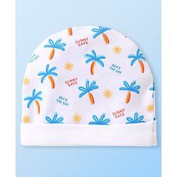 Babyhug 100% Cotton Cap Mittens & Booties Tropical Print White - Diameter 10 cm