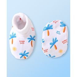 Babyhug 100% Cotton Cap Mittens & Booties Tropical Print White - Diameter 10 cm