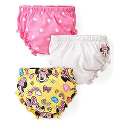 Babyhug Disney Interlock Knit Panties with Minnie Mouse Graphics Pack of 3 - Pink Yellow & White