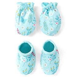 Babyhug Mittens and Booties Floral Print - Blue