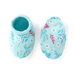 Babyhug Mittens and Booties Floral Print - Blue