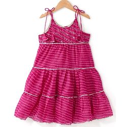 Babyhug Woven Singet Sleeves Kotta Printed & Sequins Detailing Ethnic Dress - Fuchsia