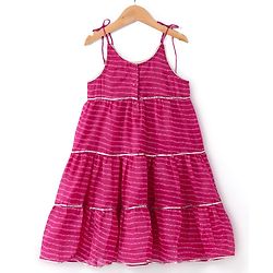Babyhug Woven Singet Sleeves Kotta Printed & Sequins Detailing Ethnic Dress - Fuchsia