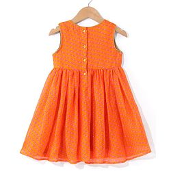 Babyhug Sleeveless Kotta Printed Ethnic Dress Floral Embroidery - Orange
