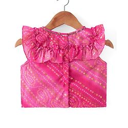Babyhug Frill Sleeves Kota Bandhani Choli Lehenga & Dupatta Set with Sequin and Tassles Detailing -Fuschia