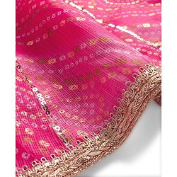 Babyhug Frill Sleeves Kota Bandhani Choli Lehenga & Dupatta Set with Sequin and Tassles Detailing -Fuschia